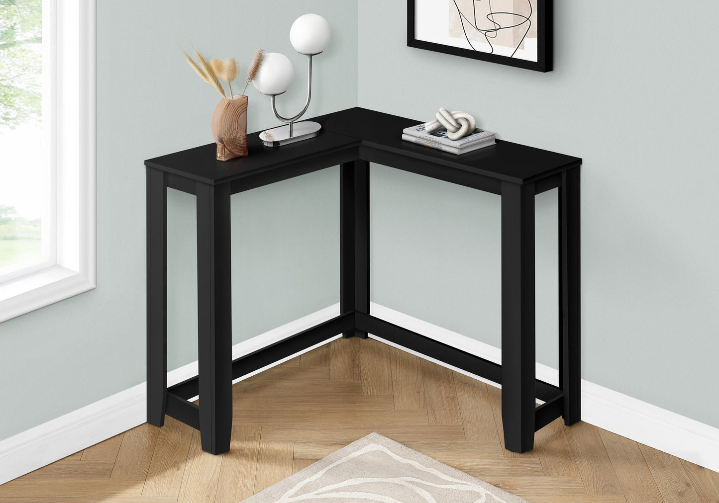 Corner Accent Console Table For Entryway, Transitional - Black