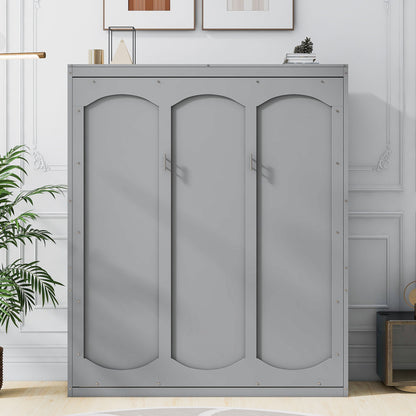Queen Size Murphy Wall Bed With Shelves, Space Saving And Construction - Gray