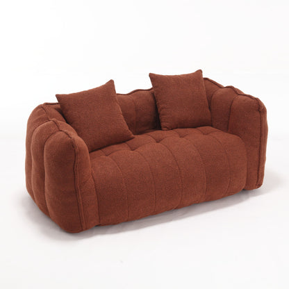 Soft Beanbag Chair With High Resilience Foam Core For Two People, The Comfortable Square Recliner Sofa Is Ideal For Family Members And Friends Engaged In Games, Reading, Watching TV - Red / Brown
