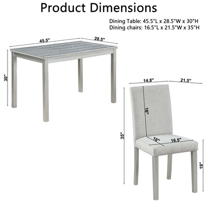5 Piece Wooden Dining Table Set, Kitchen Table Set With A Rectangular Table And 4 Upholstered Chairs, Wooden Dining Room Table With Crystal Decoration And Chairs Set - Silver Gray