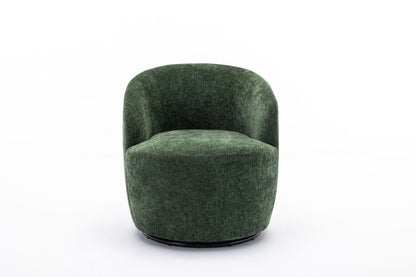 Chenille Fabric Swivel Accent Armchair Barrel Chair With Black Powder Coating Metal Ring - Green