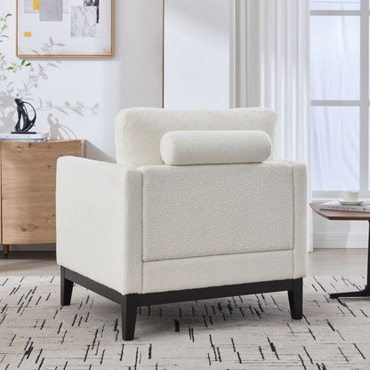 Wide Modern Farmhouse Performance Accent Chair With Black Legs, Wood Base Reading Armchair Single Sofa With 2 Bolster Pillows For Living Room Offices And Lounge - Ivory