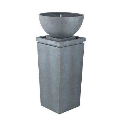 Polyresin Zen Bowl Water Fountain, Outdoor Bird Feeder / Bath Fountains, Relaxing Water Feature For Garden Lawn Backyard Porch - Gray