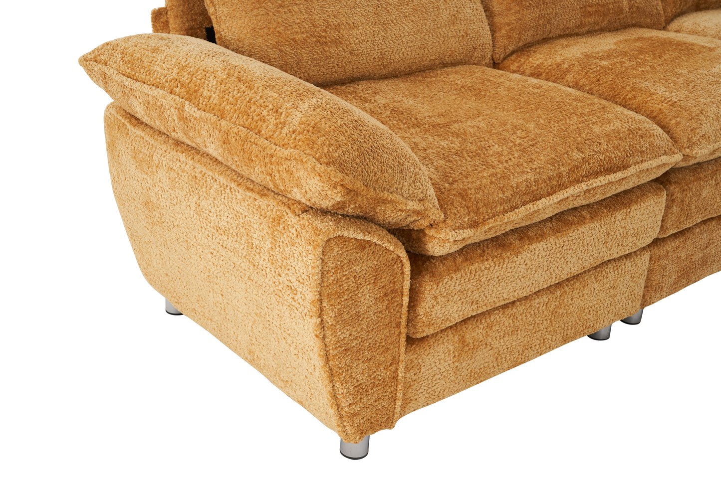 Modern Deep 3 Seat Sofa Couch With Ottoman, Polyester Sofa Sleeper Comfy Upholstered Furniture For Living Room - Yellow