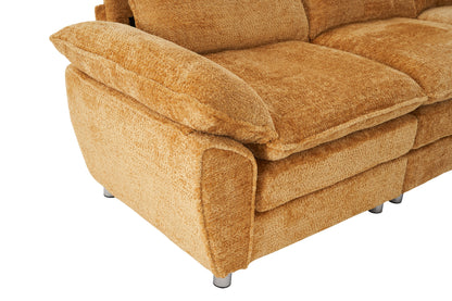 Modern Deep 3 Seat Sofa Couch With Ottoman, Polyester Sofa Sleeper Comfy Upholstered Furniture For Living Room - Yellow