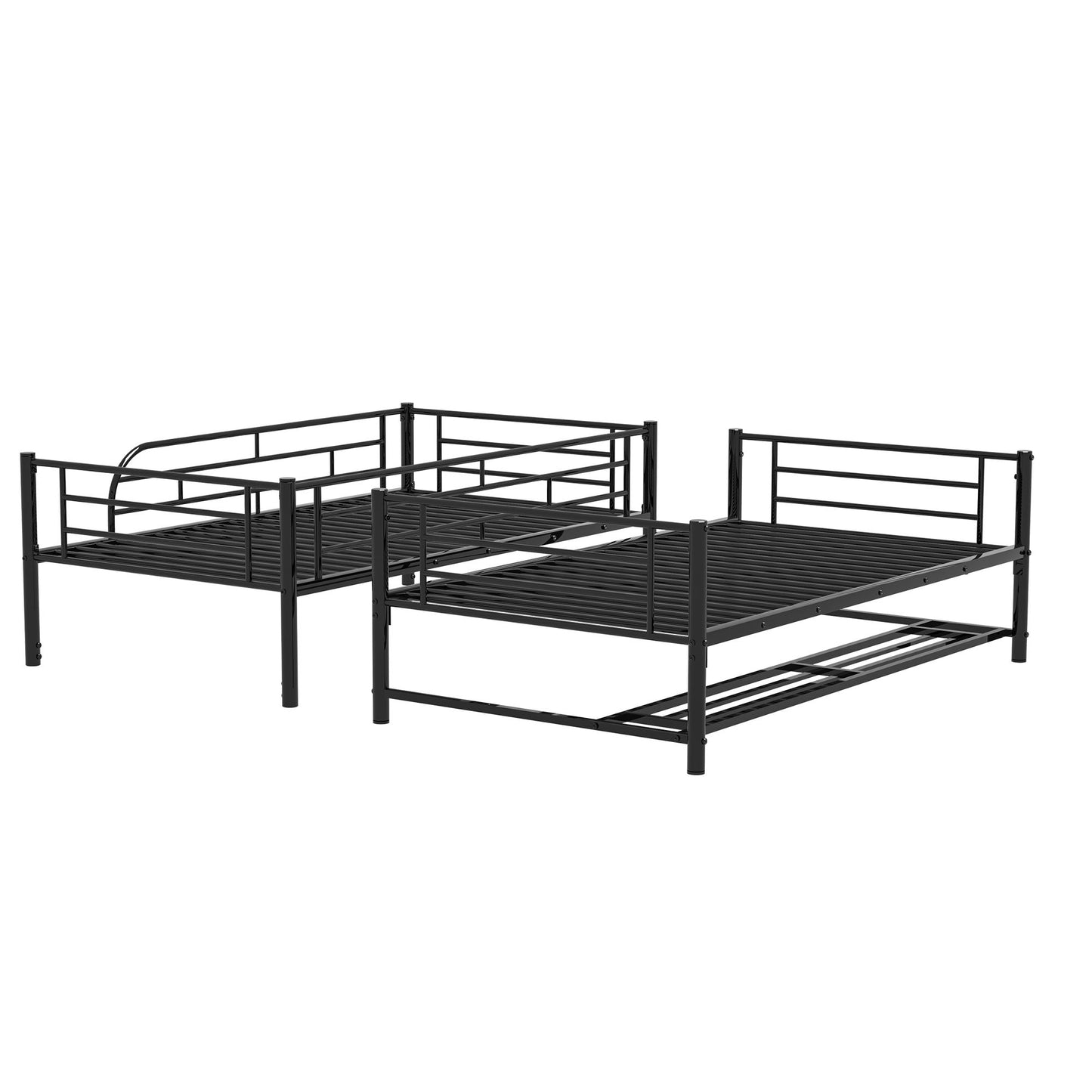 Twin Over Twin Bunk Bed With Shelf And Guardrails - Black