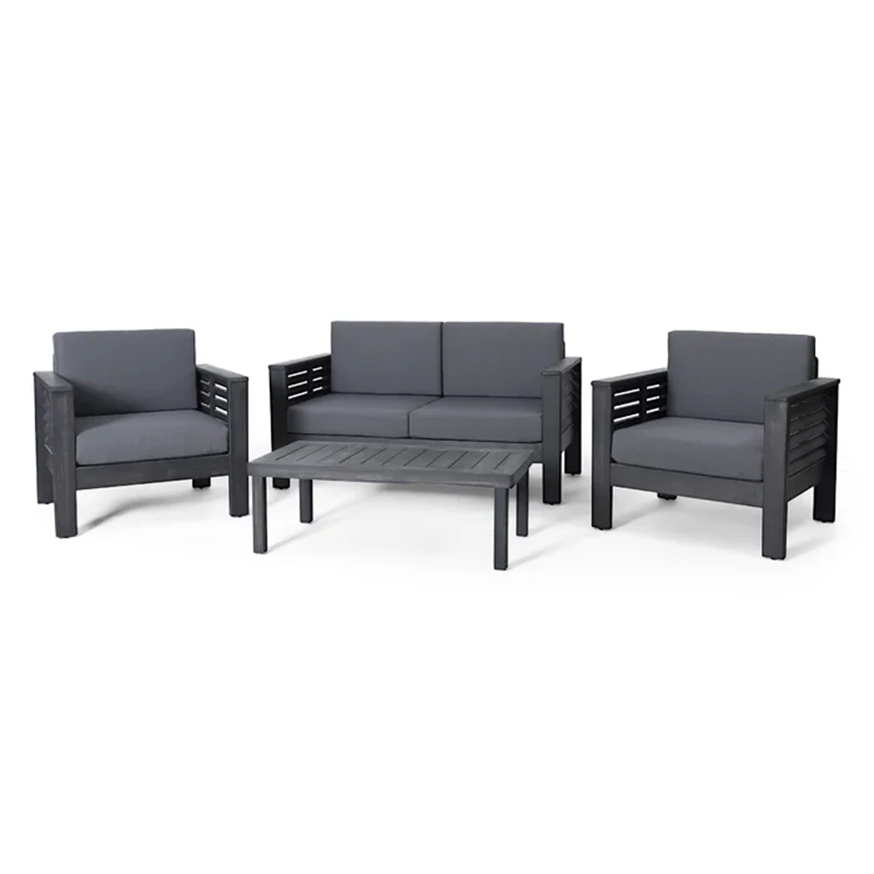 Acacia Wood Loveseat And Coffee Table Set With Cushions - Gray