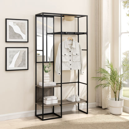 Modern Hall Tree With Hanging Storage - Gray Wash