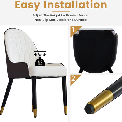 Modern Sponge-Filled Dining Chair, Solid Wood Metal Legs, Suitable For Restaurants, Living Rooms And Rooms- (Set of 2) - Dark Brown / White