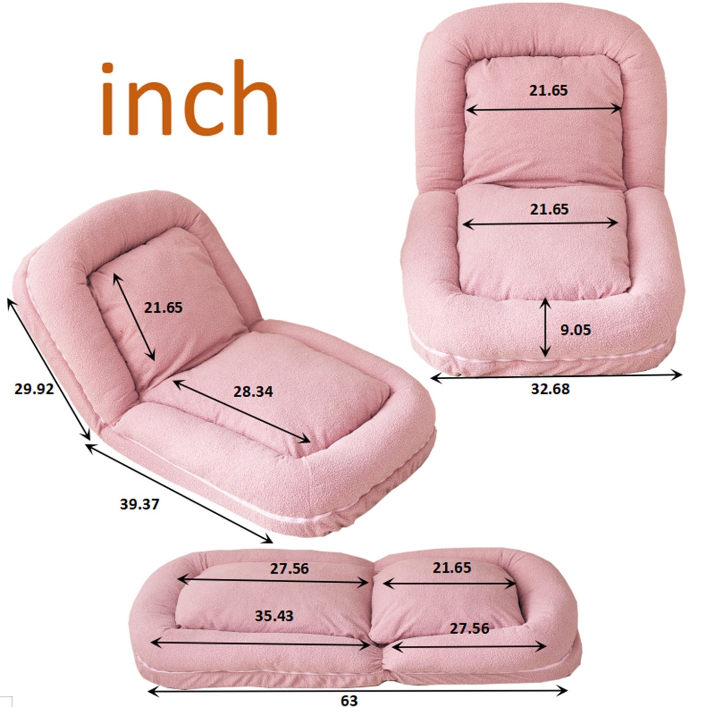 Triple Fold Pink Down Sofa Bed - Pink