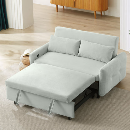Pull Out Sofa Bed Convertible Couch 2 Seat Loveseat Sofa Modern Sleeper Sofa With 2 Throw Pillows And USB Ports For Living Room - Light Gray Green