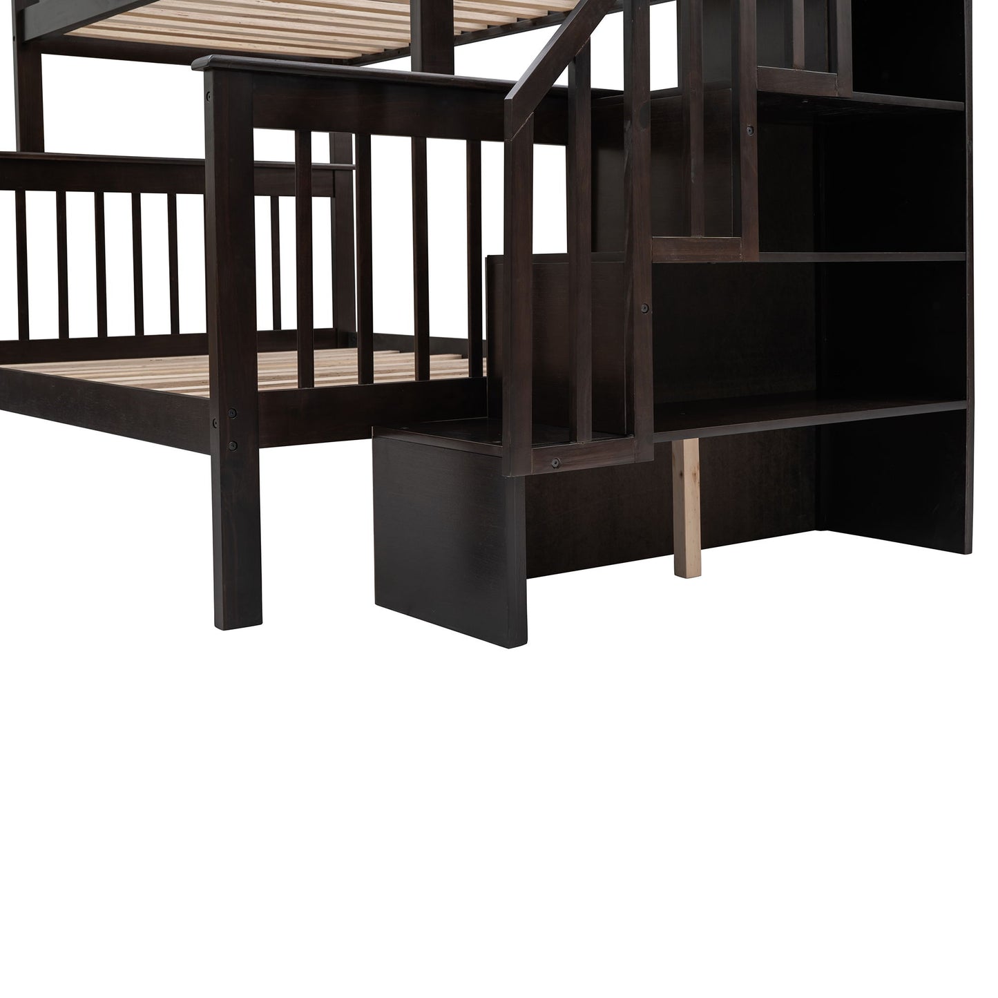 Twin Over Full Stairway Bunk Bed With Drawer, Storage And Guard Rail For Bedroom - Espresso