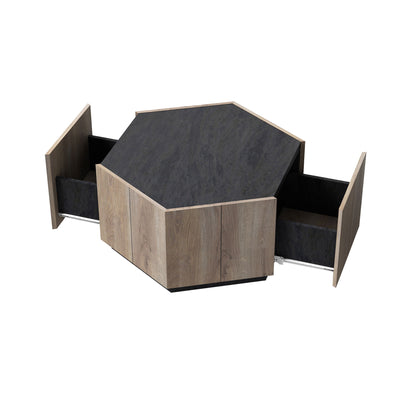 Hexagonal Rural Style Garden Retro Living Room Coffee Table With 2 Drawers - Light Oak