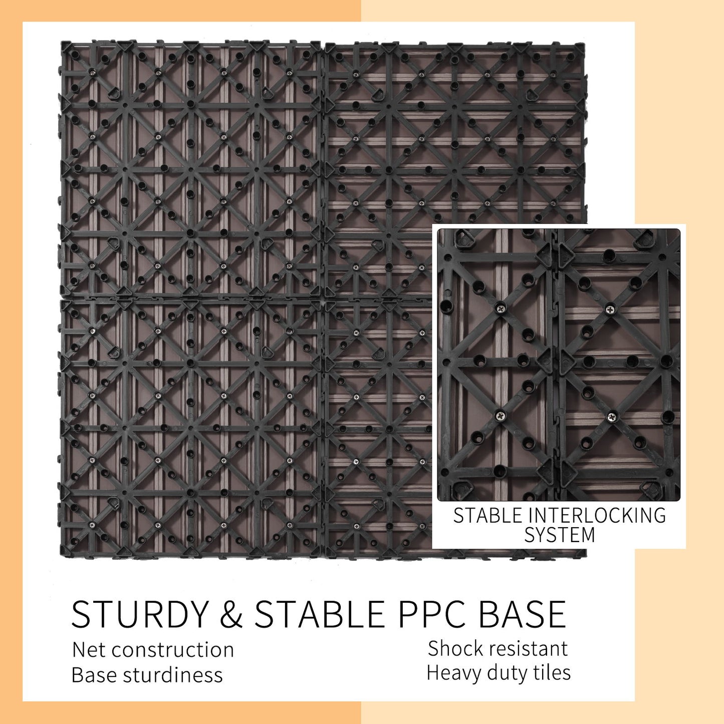 Wood Plastic Composite Deck Tiles (Set of 20), Sustainable Composite Decking Resist Rust, Water, Weather, Easy To Diy & Maintain, Ideal For Patios, Balconies, Rooftops - Coffee