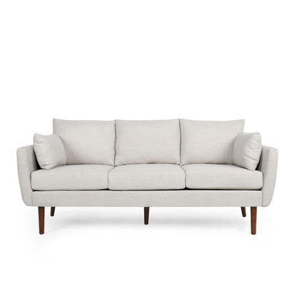 Diaphanous - Upholstered 3 Seater Sofa With 2 Accent Pillows And Wood Legs - Beige