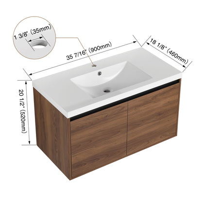 36" Bathroom Vanity Set With Resin Countertop Sink And 2 Doors - Brown