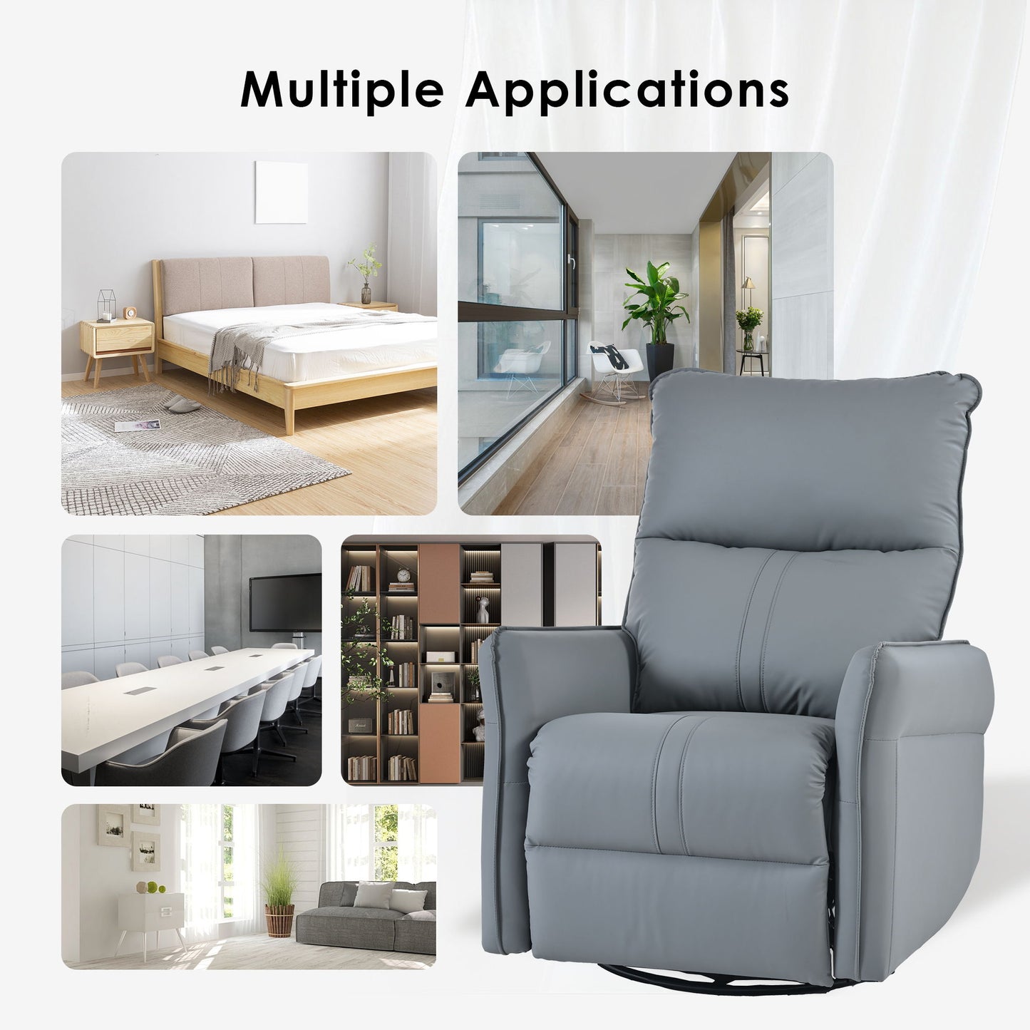 Rocker Recliner Chair, 360ÔøΩÔøΩ Swivel Nursery Rocking Chair, Glider Chair, Modern Small Rocking Swivel Recliner Chair For Bedroom, Living Room Chair Home Theater Seat, Side Pocket - Blue Gray