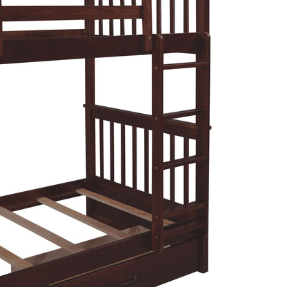 Twin Over Twin Bunk Bed With Ladders And 2 Storage Drawers - Espresso