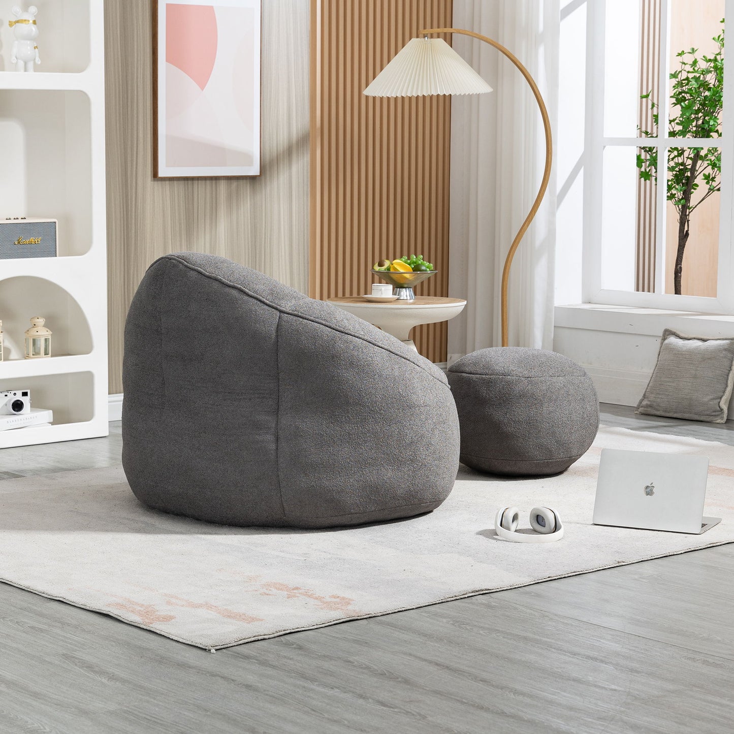 Bedding Bean Bag Sofa Chair High Pressure Foam Bean Bag Chair Adult Material With Padded Foam Padding Compressed Bean Bag With Footrest - Gray