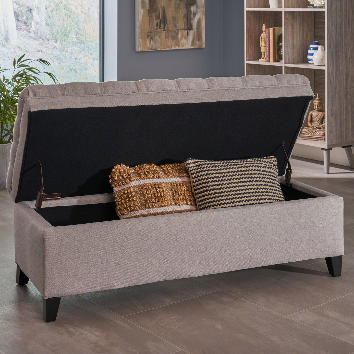 Juliana - Storage Ottoman Fabric - Light Gray