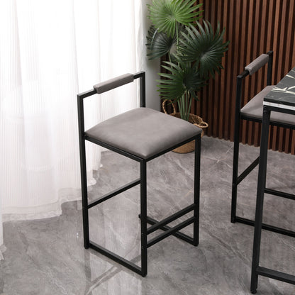 Modern Armless Metal Legs Kitchen Island Stools With Back Upholstered Chairs 2 Piece Set - Gray