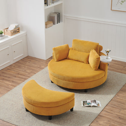 Corduroy Sofa With Two Throw Pillows And A Waist Pillow With An Extra Tray For Comfortable Seating Suitable For Small Apartment Bedroom Space - Yellow