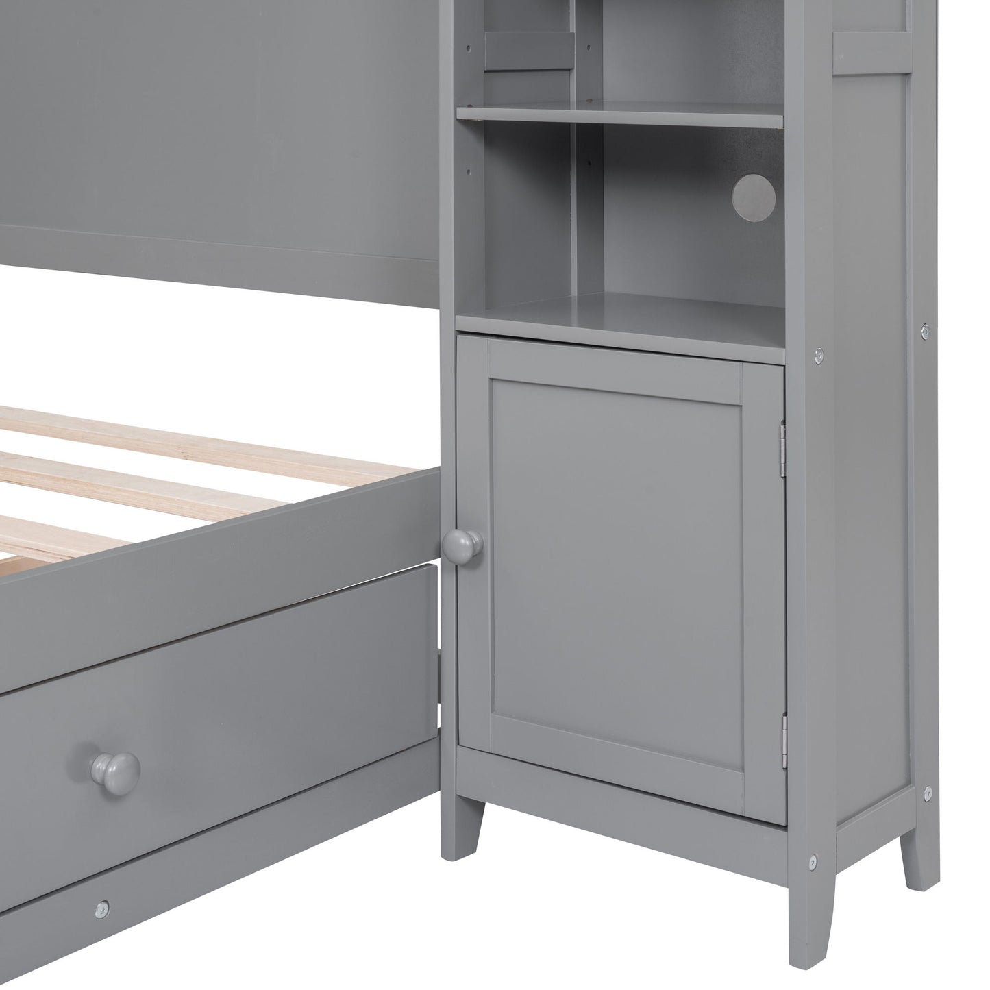 Full Size Bed With All In One Cabinet And Shelf - Gray