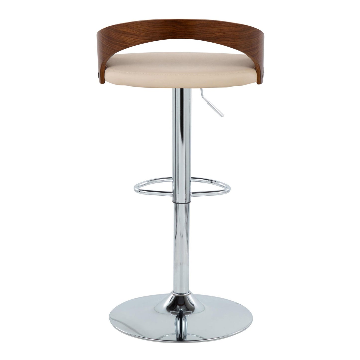 Grotto - Mid-Century Modern Adjustable Height Barstool With Swivel With Oval Footrest (Set of 2) - Chrome / Walnut / Cream