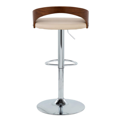 Grotto - Mid-Century Modern Adjustable Height Barstool With Swivel With Oval Footrest (Set of 2) - Chrome / Walnut / Cream