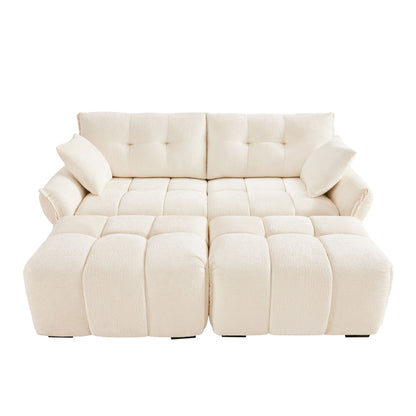 Cozy Plush 2 Seater Sofa Set With Ottomans And Throw Pillows - White
