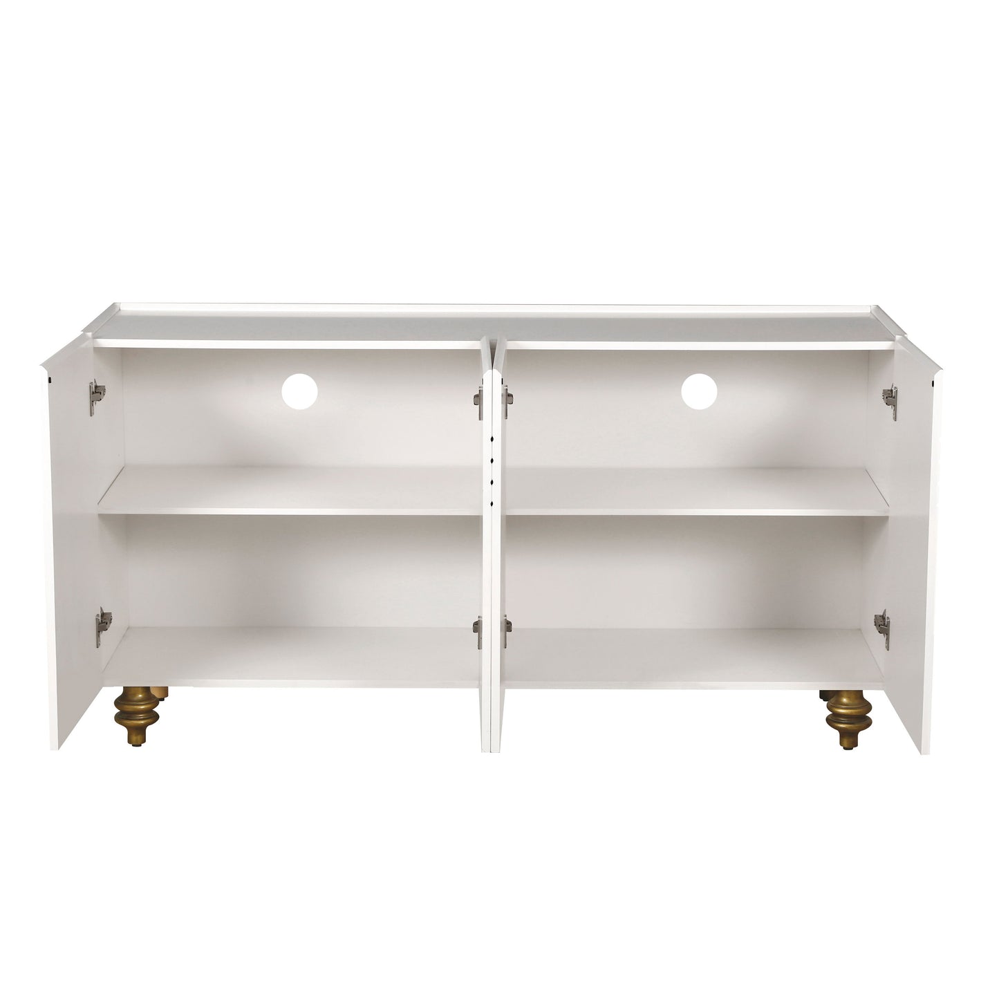 Modern Fluted Sideboard Buffet With Storage, Curve Element, 4 Doors With Adjustable Shelves - White