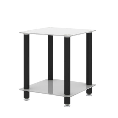 Side Table, 2 Tier Space End Table, Modern Night Stand, Sofa Table, Side Table With Storage Shelve - White / Black