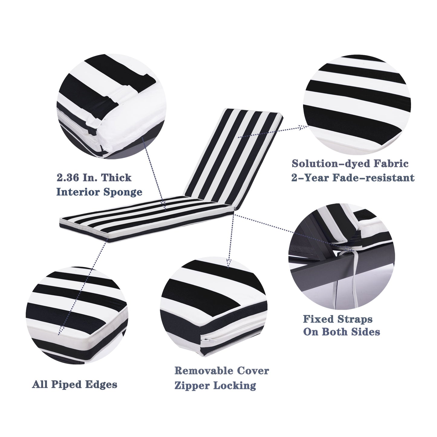 Outdoor Lounge Chair Cushion Replacement Patio Funiture Seat Cushion Chaise Lounge Cushion - Black White Stripe