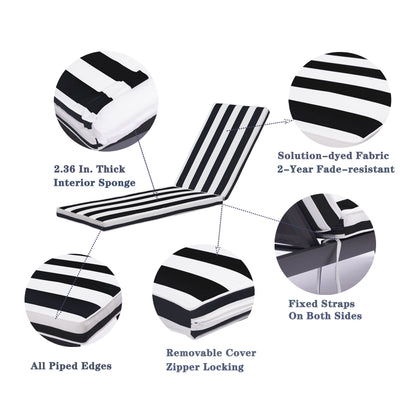 Outdoor Lounge Chair Cushion Replacement Patio Funiture Seat Cushion Chaise Lounge Cushion - Black White Stripe