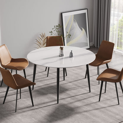 53.15" Modern Man-Made Stone Round Metal Dining Table-Position For 6 People - White / Black