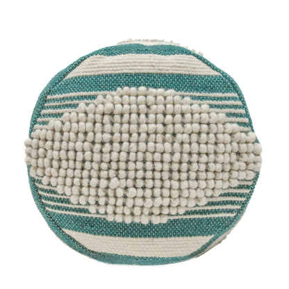 Diamond - Handcrafted Fabric Cylindrical Pouf - White / Teal