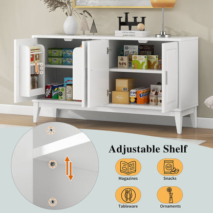 4 Door Sideboard Storage Cabinet With Door Shelf For Living Room And Dining Room, 2 Large Cabinets With Adjustable Shelf - White