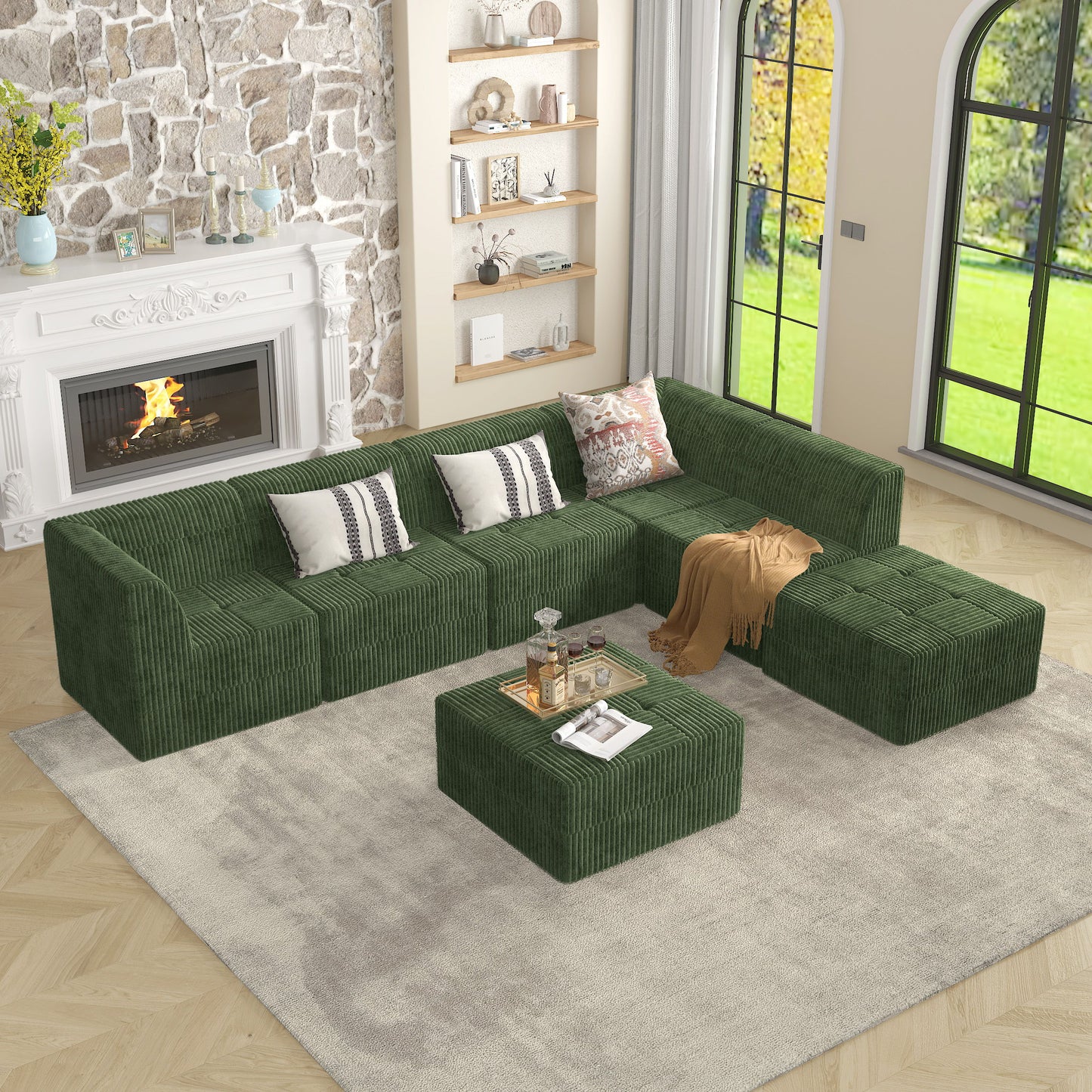 Modern Minimalist Corduroy Single Seat Sofa Comfy Sleeper Couch For Living Room Bedroom - Green