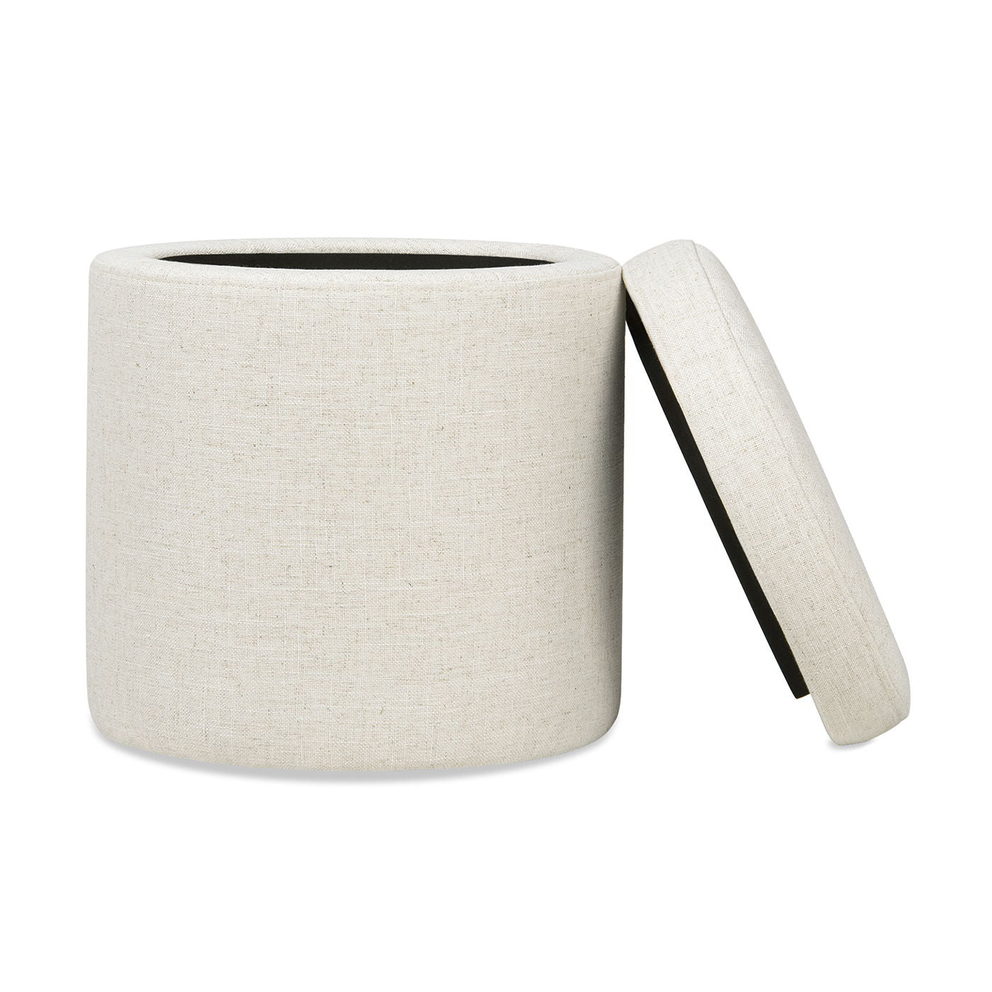 Brandy - Round Upholstered Storage Ottoman With Leather Accent - Flax White