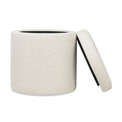 Brandy - Round Upholstered Storage Ottoman With Leather Accent - Flax White