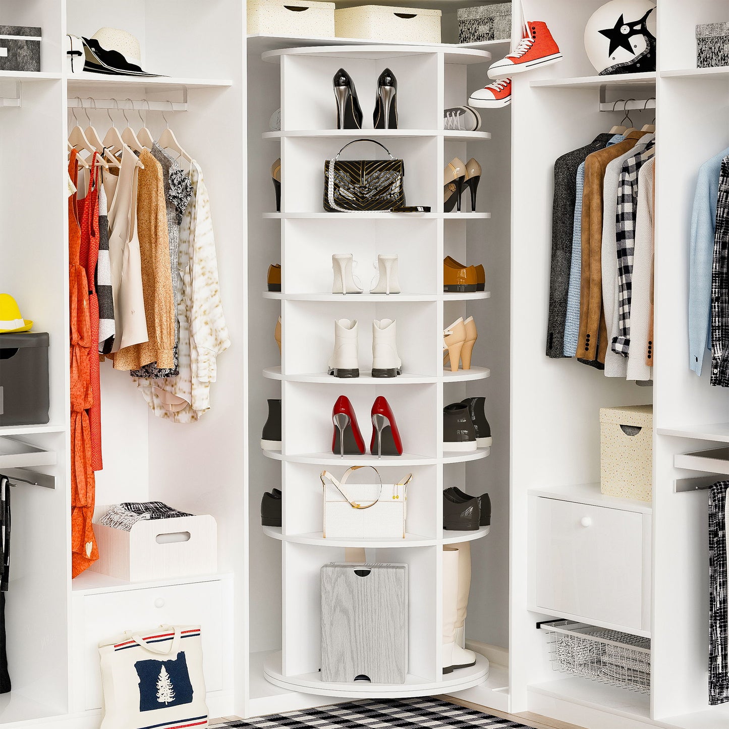 6 Tier Spinning Shoe Rack, Free Standing, 360ÔøΩÔøΩ Revolving Shoe Organizer - White