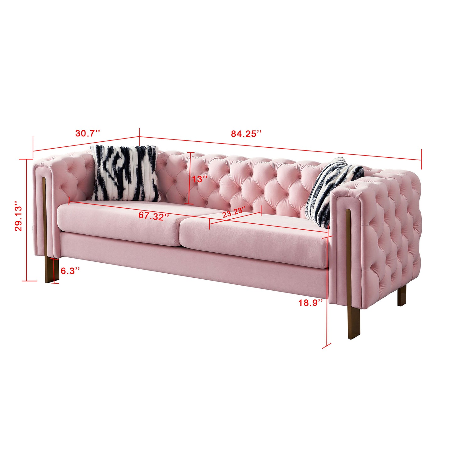Chesterfield - Modern Tufted Velvet Living Room Sofa, 84.25''W Couch - Pink