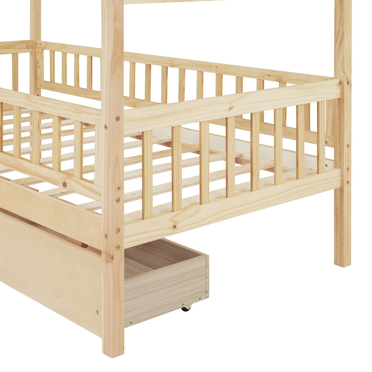 Twin Size House Bed With 2 Drawers - Natural