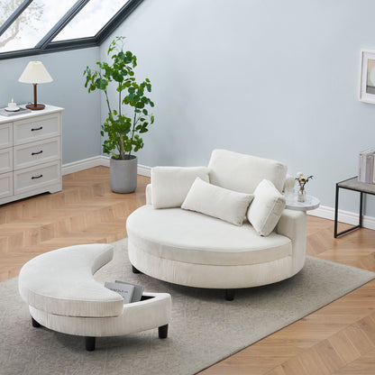 Corduroy Sofa With Two Throw Pillows And A Waist Pillow With An Extra Tray For Comfortable Seating Suitable For Small Apartment Bedroom Space - Beige