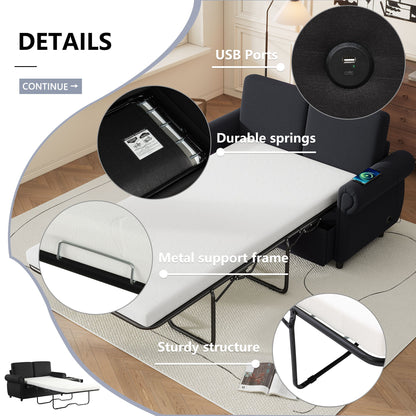 Pull Out Sofa Bed Loveseat Sleeper With Twin Size Memory Mattress With Two USB Ports For Living Room Spaces - Black