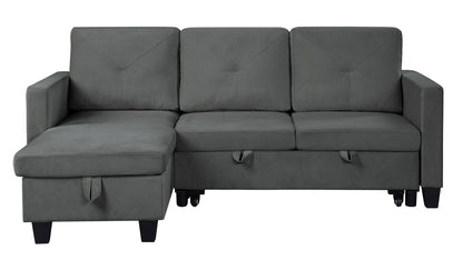 Nova - Velvet Reversible Sleeper Sectional Sofa With Storage Chaise - Dark Gray