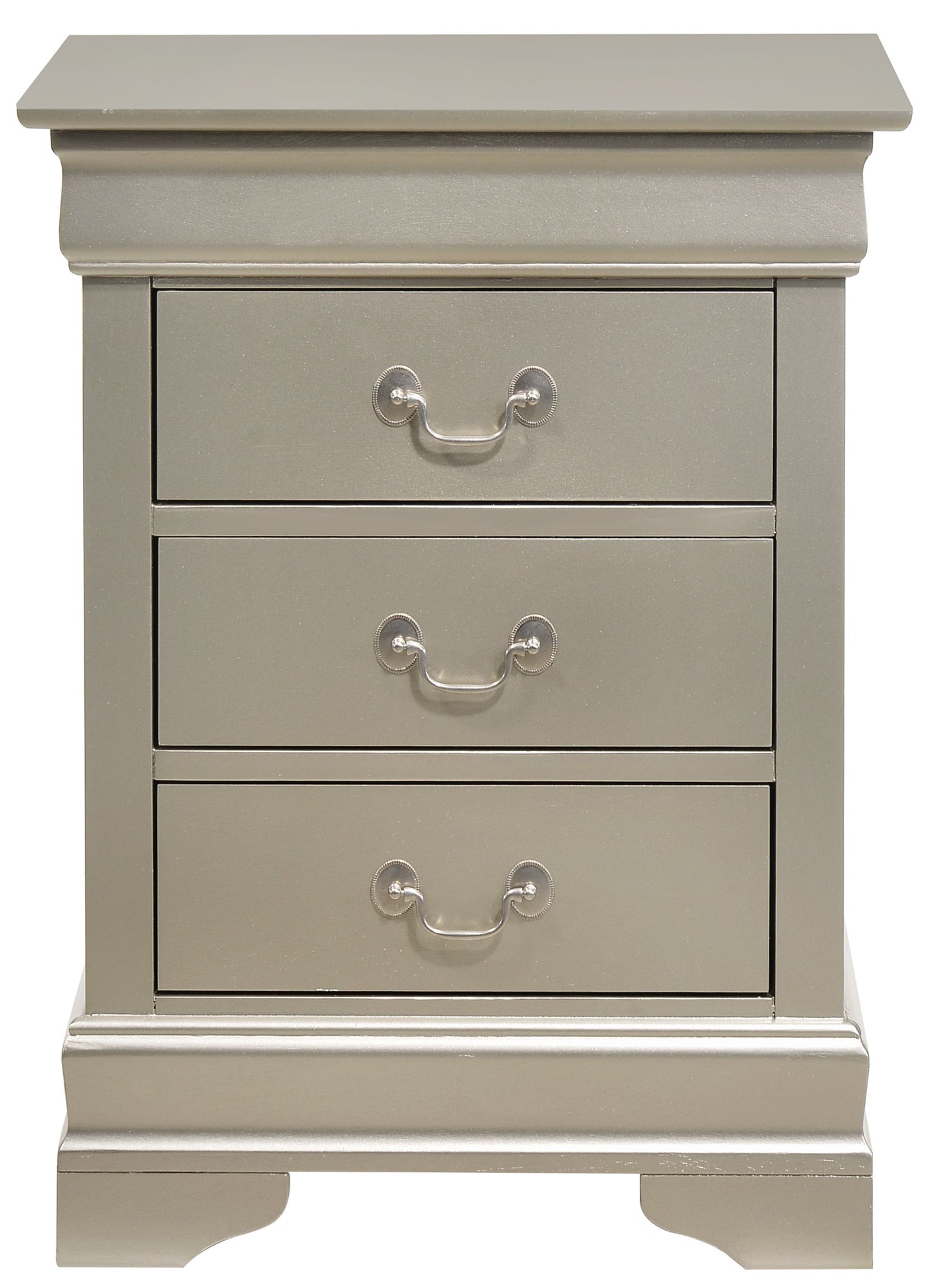 Louis Phillipe - 3 Drawer Nightstand - Silver Champagne