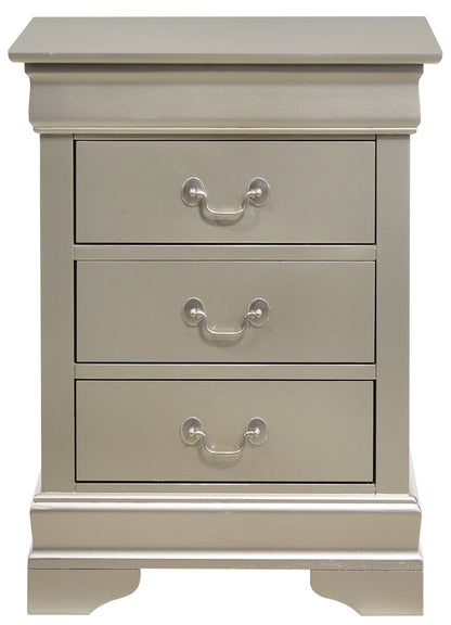 Louis Phillipe - 3 Drawer Nightstand - Silver Champagne