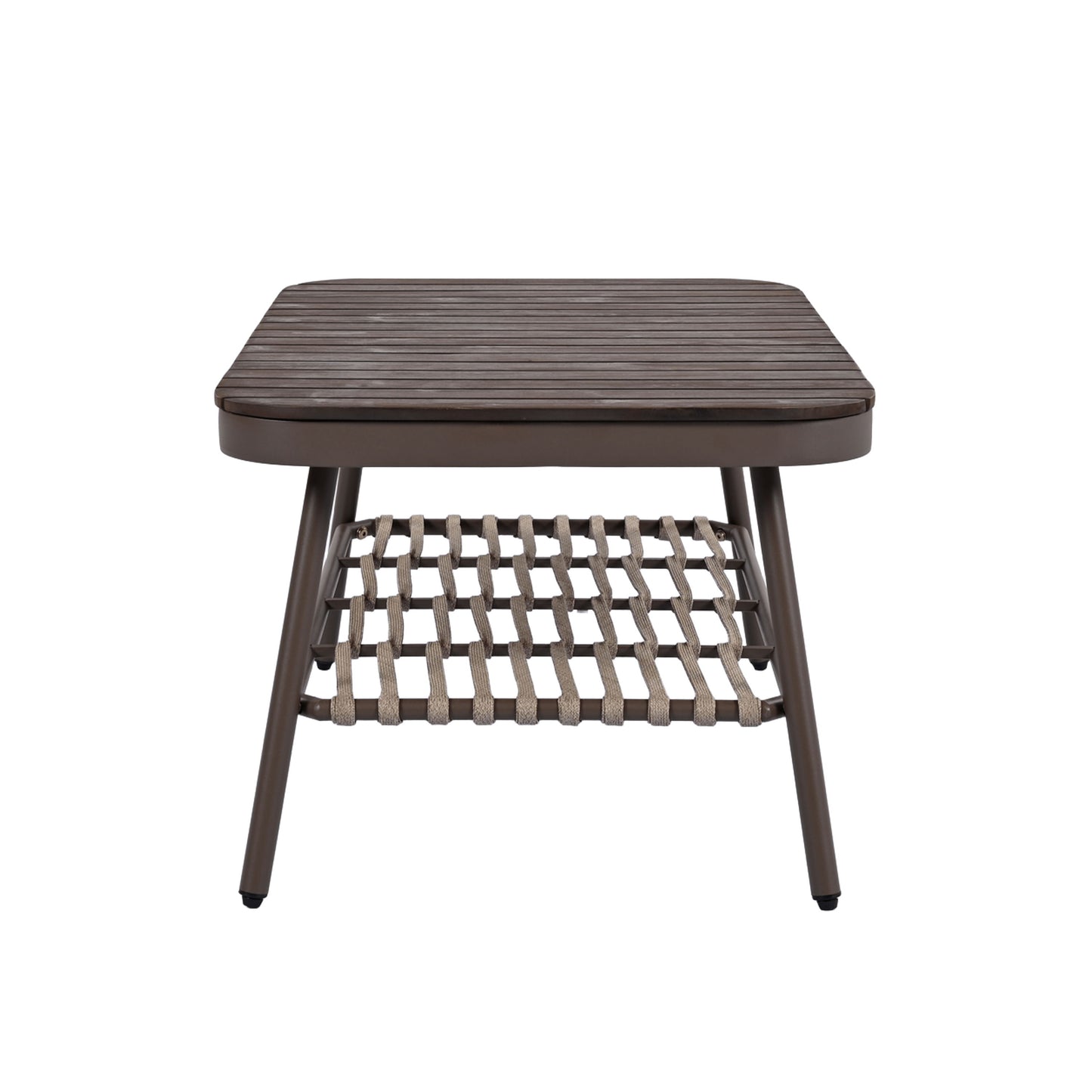 4 Piece Outdoor Patio Furniture Set, Metal Chairs With Woven Rope U Shaped Backrest, Outdoor Conversation Set With Thick Cushions And Coffee Table For Garden, Poolside, Balcony - Brown / Beige