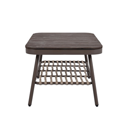 4 Piece Outdoor Patio Furniture Set, Metal Chairs With Woven Rope U Shaped Backrest, Outdoor Conversation Set With Thick Cushions And Coffee Table For Garden, Poolside, Balcony - Brown / Beige